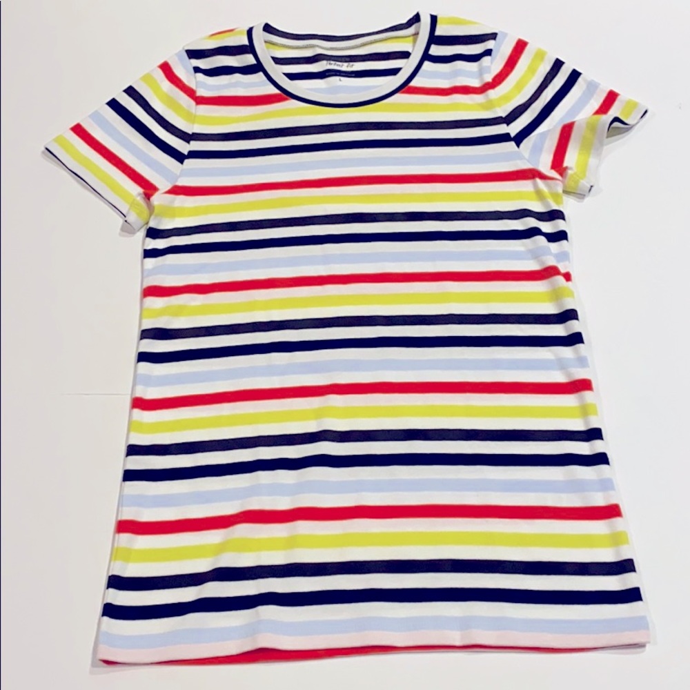 J Crew Large Striped Perfect Tee Shirt Cotton Crew Neck Short Sleeve